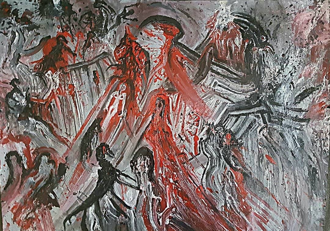 Assedio temporale. Infestazione. Uragano — tecnica mista su cartone, 70x50 cm, 2020