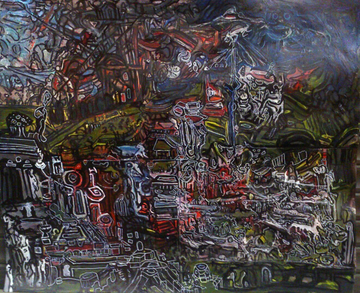 Visione. Scadenza interminabile della Vita — tecnica mista su cartone ruvido, 77x56 cm, 2020